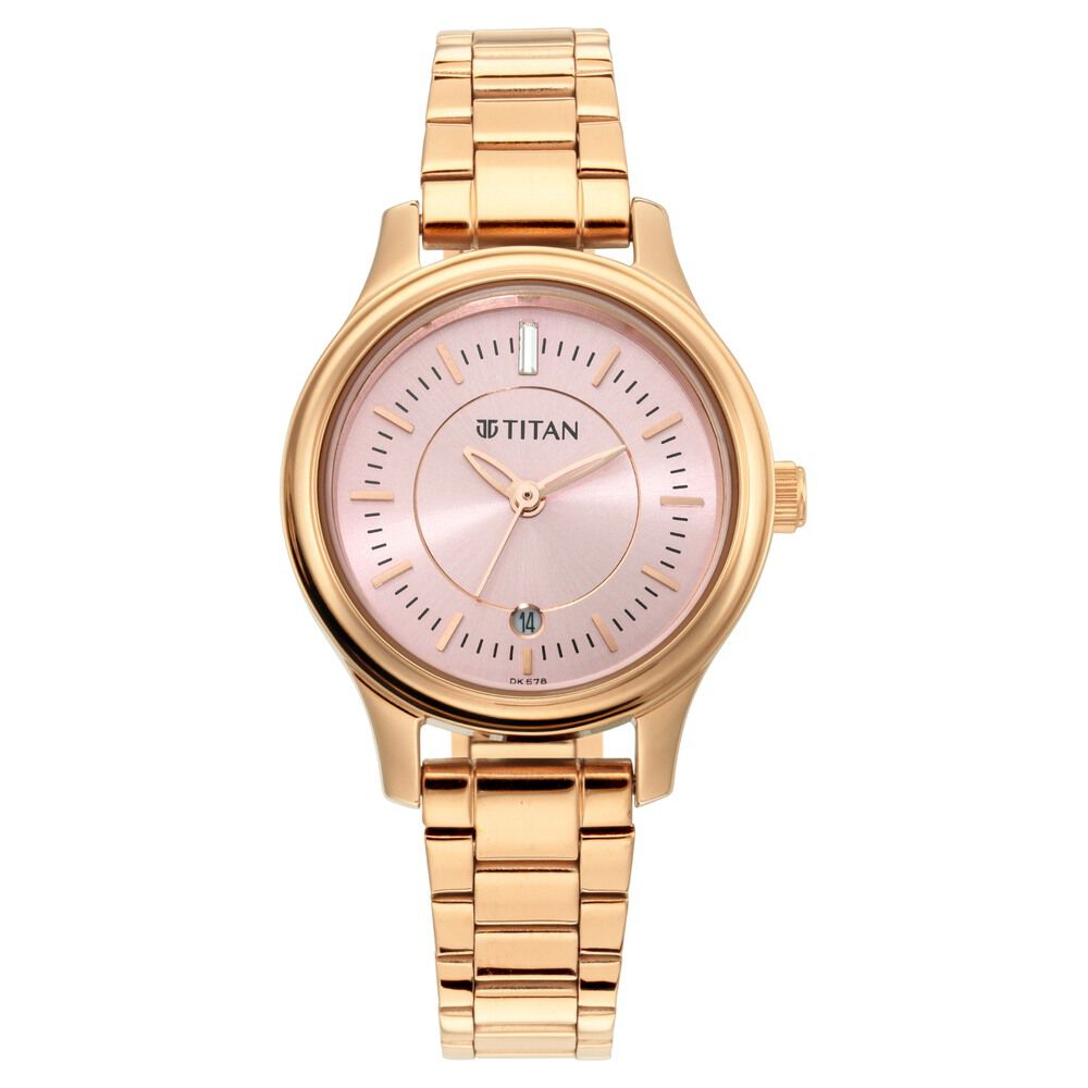 Titan Quartz Analog with Date Rose Gold Dial Metal Strap Watch for Women NS2638WM01