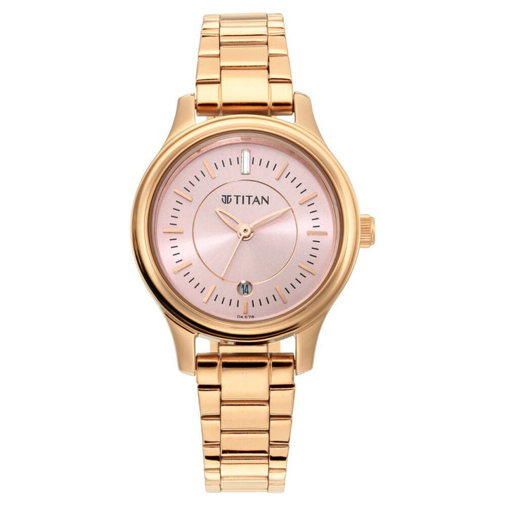 Titan Quartz Analog with Date Rose Gold Dial Metal Strap Watch for Women NS2638WM01