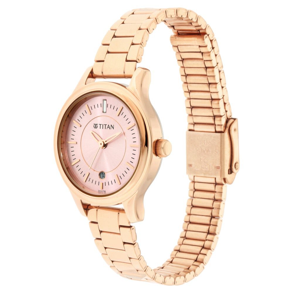 Titan Quartz Analog with Date Rose Gold Dial Metal Strap Watch for Women NS2638WM01