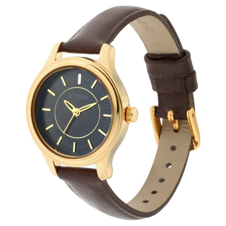 Titan Quartz Analog Black Dial Leather Strap Watch for Women NS2638YL01