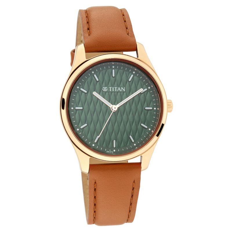 Titan Workwear Green Dial Analog Leather Strap Watch For Women