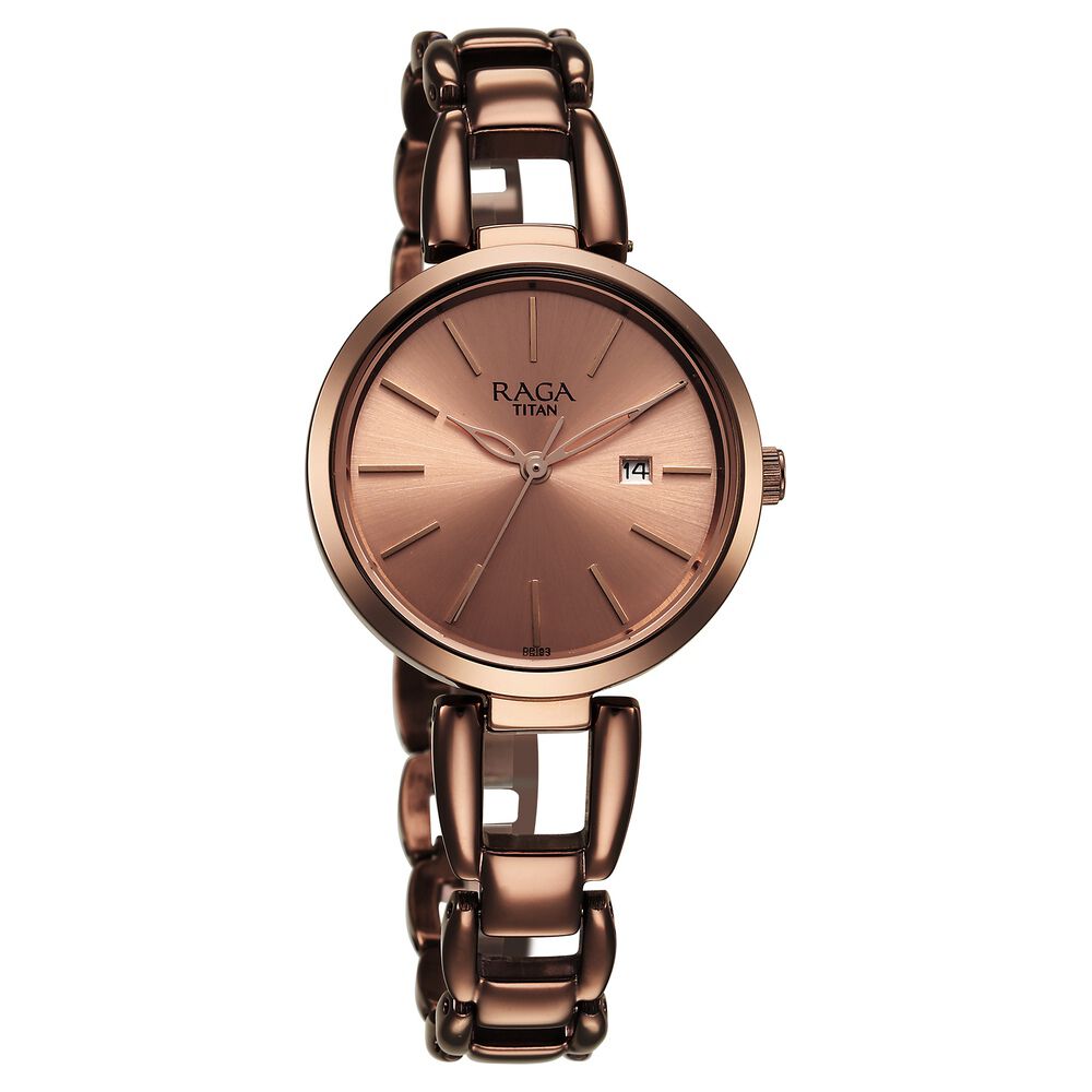 Titan Raga Viva Quartz Analog with Date Rose Gold Dial Brown Metal Strap Watch for Women - The Watch Factory ®