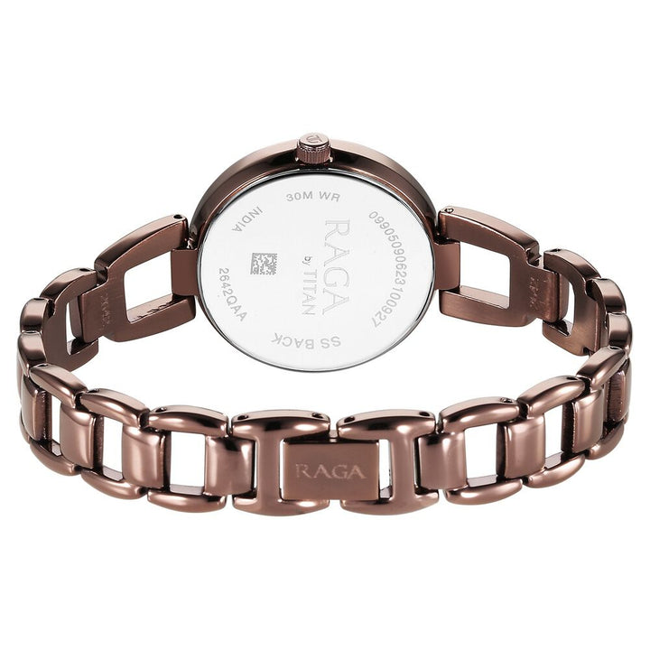 Titan Raga Viva Quartz Analog with Date Rose Gold Dial Brown Metal Strap Watch for Women NS2642QM01