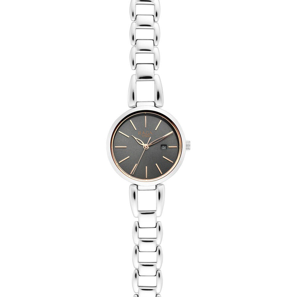 Titan Raga Viva Grey Dial Analog with Date Silver Metal Strap Watch for Women - The Watch Factory ®