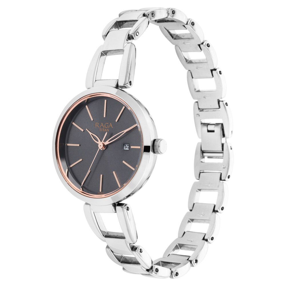 Titan Raga Viva Grey Dial Analog with Date Silver Metal Strap Watch for Women - The Watch Factory ®