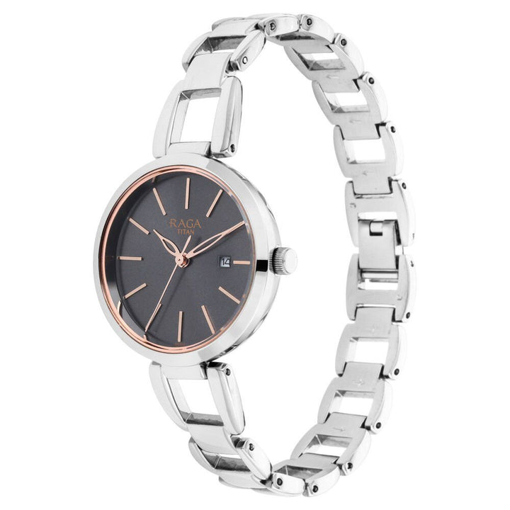 Titan Raga Viva Grey Dial Analog with Date Silver Metal Strap Watch for Women - The Watch Factory ®