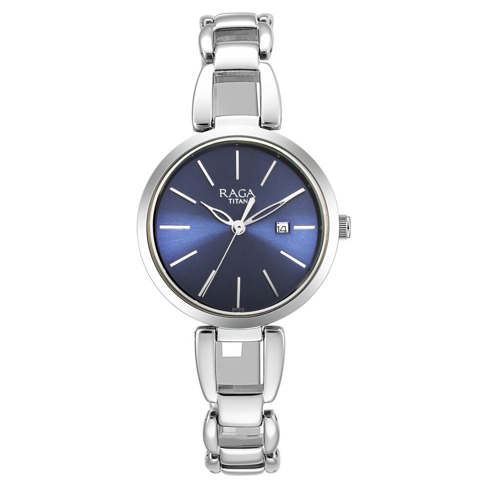 Titan Raga Viva Blue Dial Analog with Date Silver Metal Strap Watch for Women - The Watch Factory ®