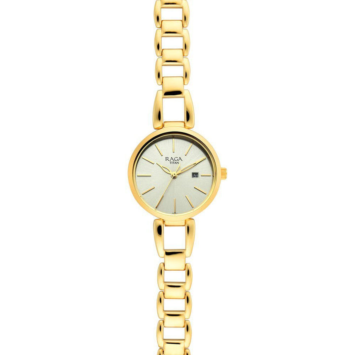 Titan Raga Viva Golden Dial Analog with Date Metal Strap Watch for Women - The Watch Factory ®