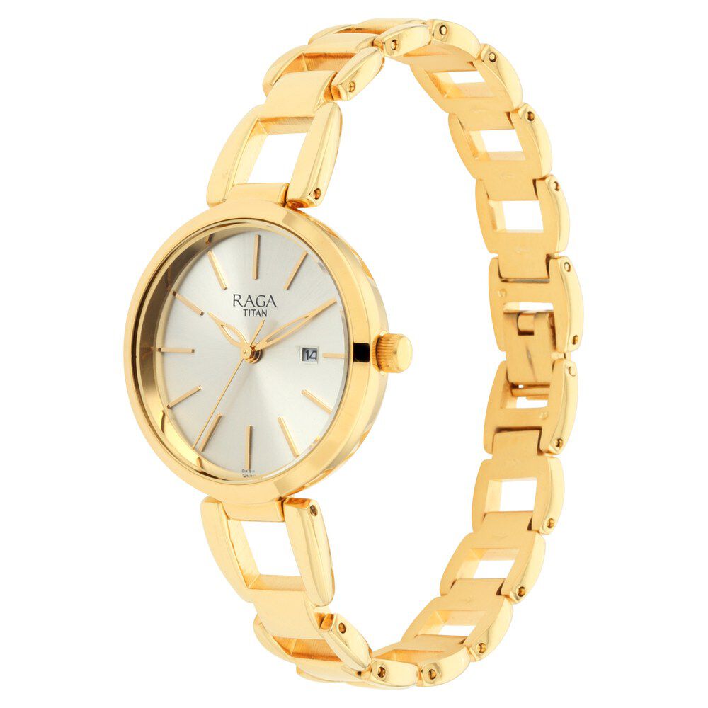 Titan Raga Viva Golden Dial Analog with Date Metal Strap Watch for Women - The Watch Factory ®
