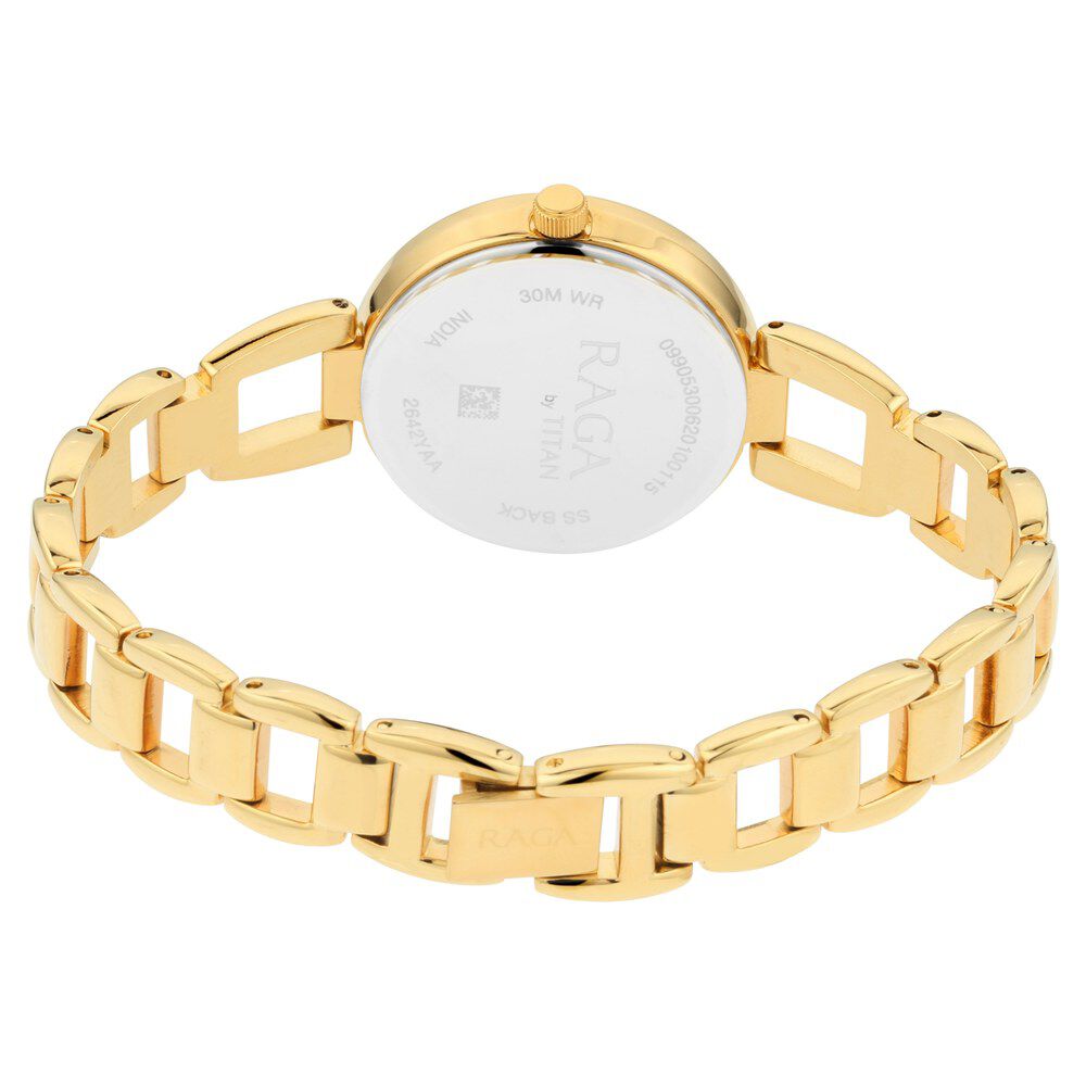 Titan Raga Viva Golden Dial Analog with Date Metal Strap Watch for Women NS2642YM01