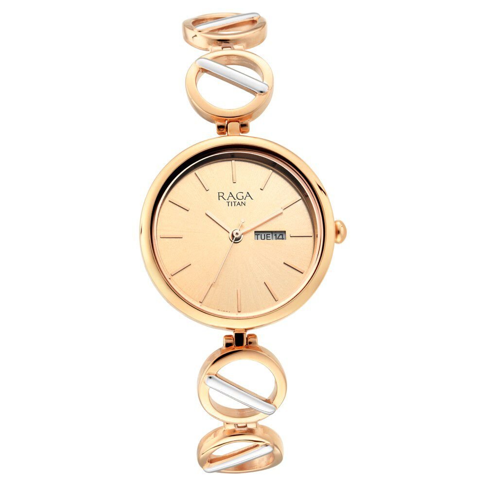 Titan Raga Viva Quartz Analog with Day and Date Rose Gold Dial Two Toned Metal Strap Watch For Women - The Watch Factory ®