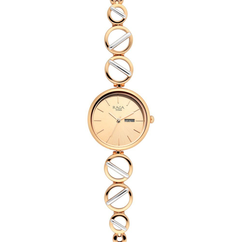 Titan Raga Viva Quartz Analog with Day and Date Rose Gold Dial Two Toned Metal Strap Watch For Women - The Watch Factory ®