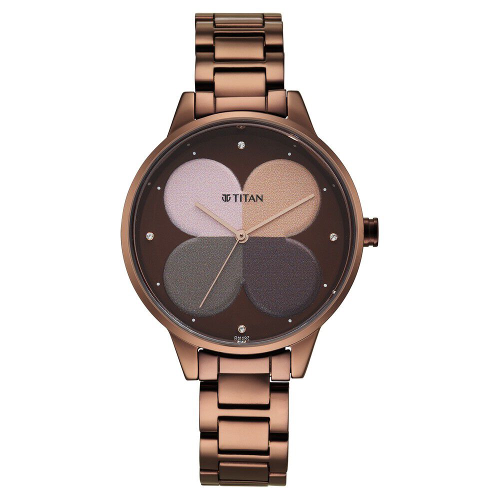 Titan Women's Purple Allure Watch: Floral Mosaic Dial & Sleek Strap NS2648QM01