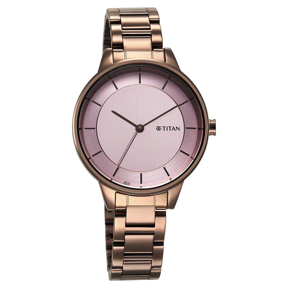 Titan Razzle Dazzle Quartz Analog Pink Dial Brown Stainless Steel Strap Watch For Women