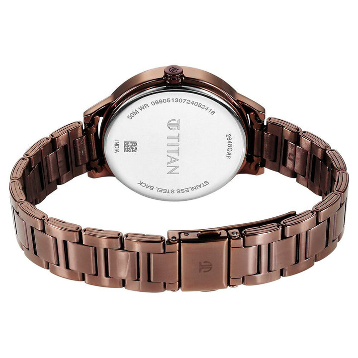 Titan Razzle Dazzle Quartz Analog with Day and Date Green Dial Brown Stainless Steel Strap Watch For Women 2648QM03