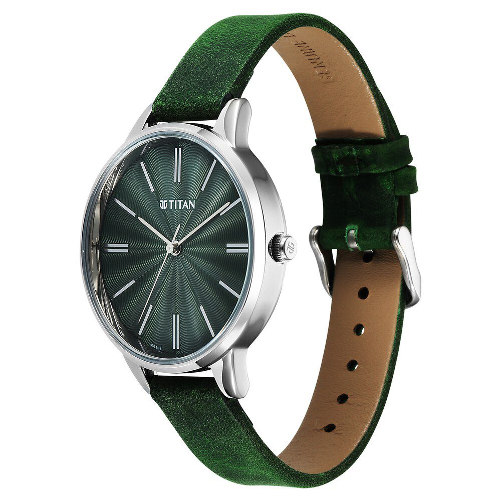 Titan Neo Quartz Analog Green Dial Leather Strap Watch For Women