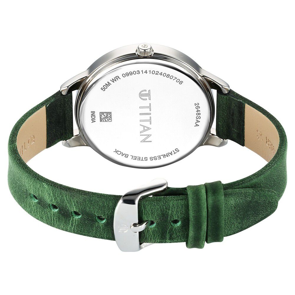 Titan Neo Quartz Analog Green Dial Leather Strap Watch For Women