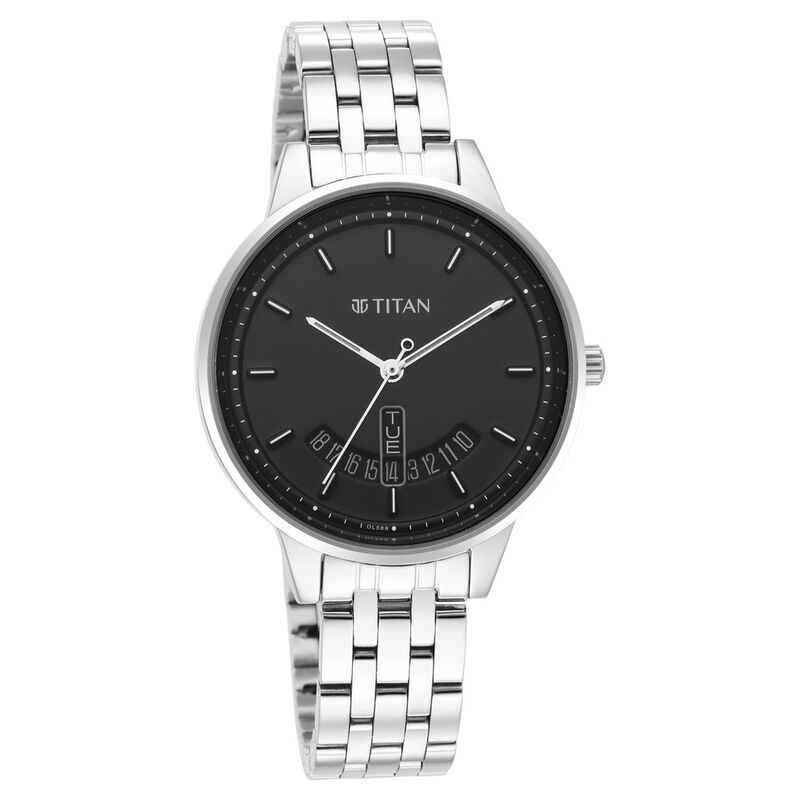 Titan Women's Precision Simplicity Watch: Black Gradient Dial With Metal Strap