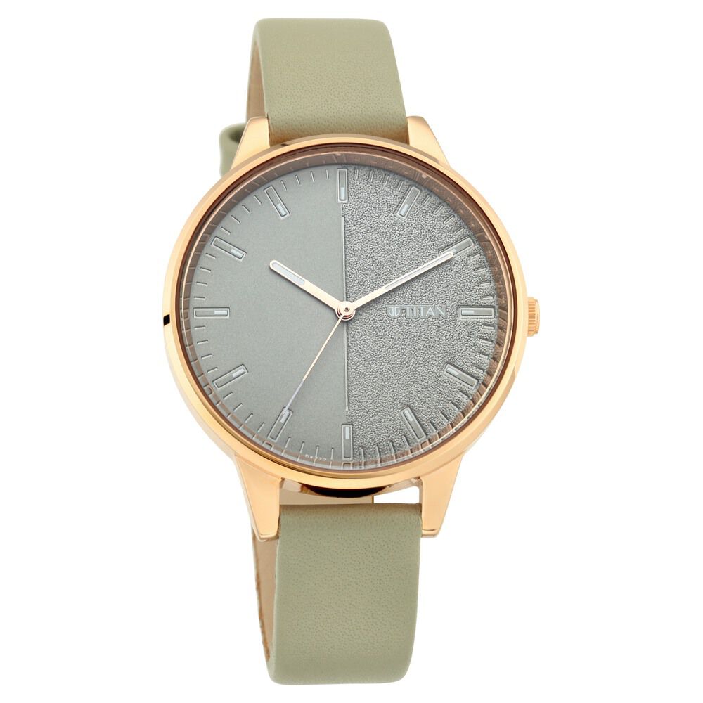 Titan Women's Precision Simplicity Watch: Green Gradient Dial with Leather Strap NS2648WL01