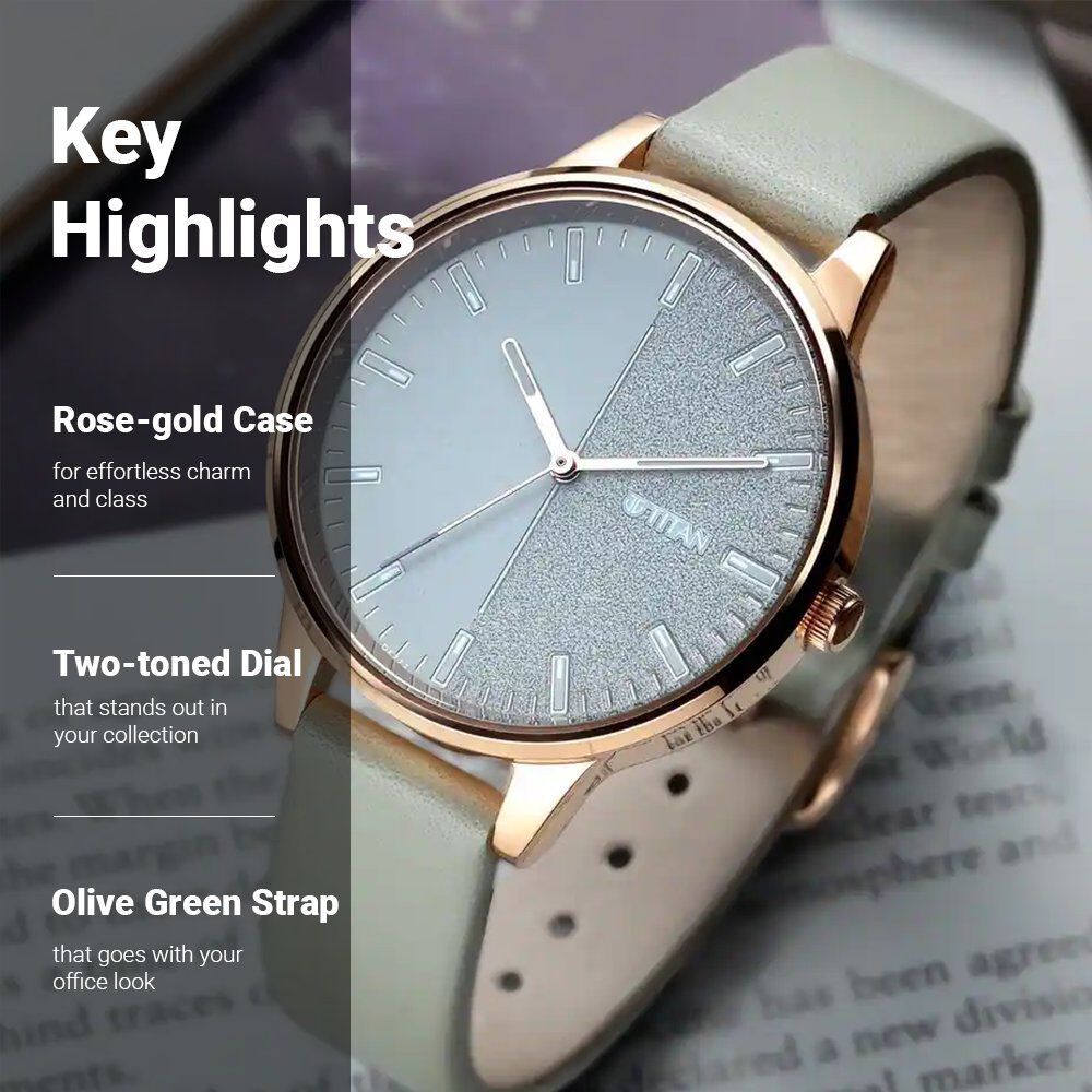Titan Women's Precision Simplicity Watch: Green Gradient Dial with Leather Strap - The Watch Factory ®
