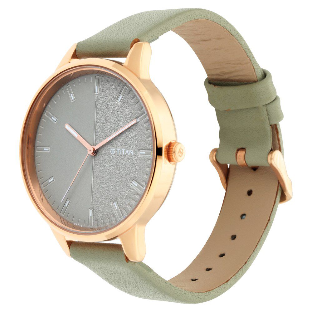 Titan Women's Precision Simplicity Watch: Green Gradient Dial with Leather Strap - The Watch Factory ®