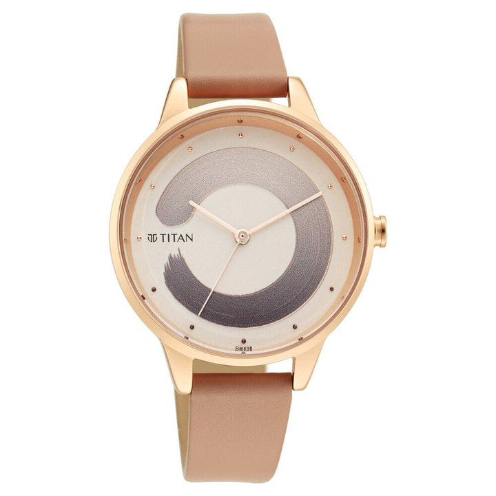 Titan Purple Glam It Up Rose Gold Dial Analog Leather Strap Watch for Women NS2648WL05