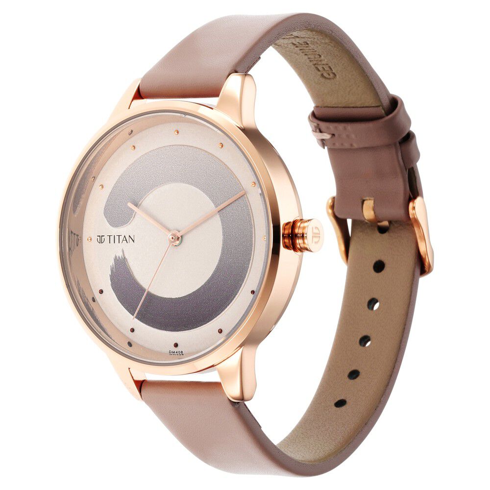 Titan Purple Glam It Up Rose Gold Dial Analog Leather Strap Watch for Women NS2648WL05