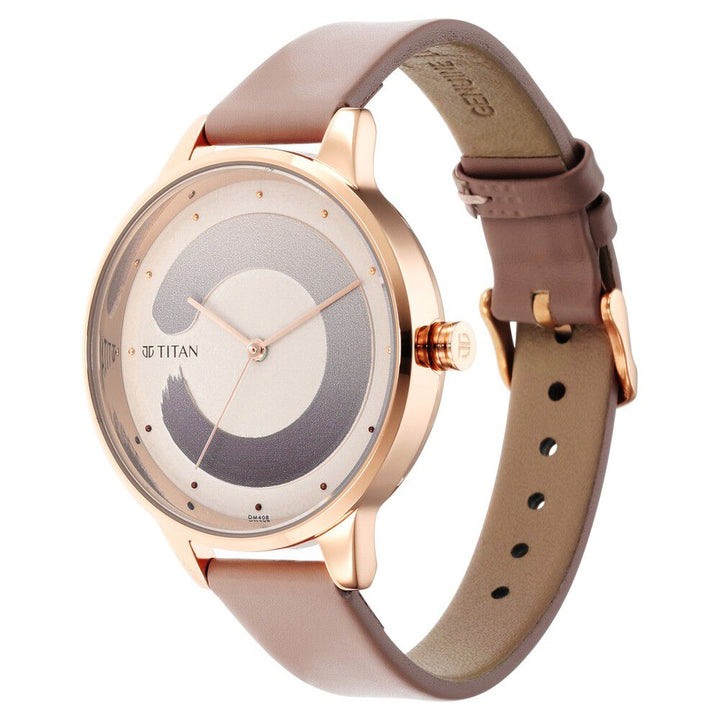 Titan Purple Glam It Up Rose Gold Dial Analog Leather Strap Watch for Women NS2648WL05
