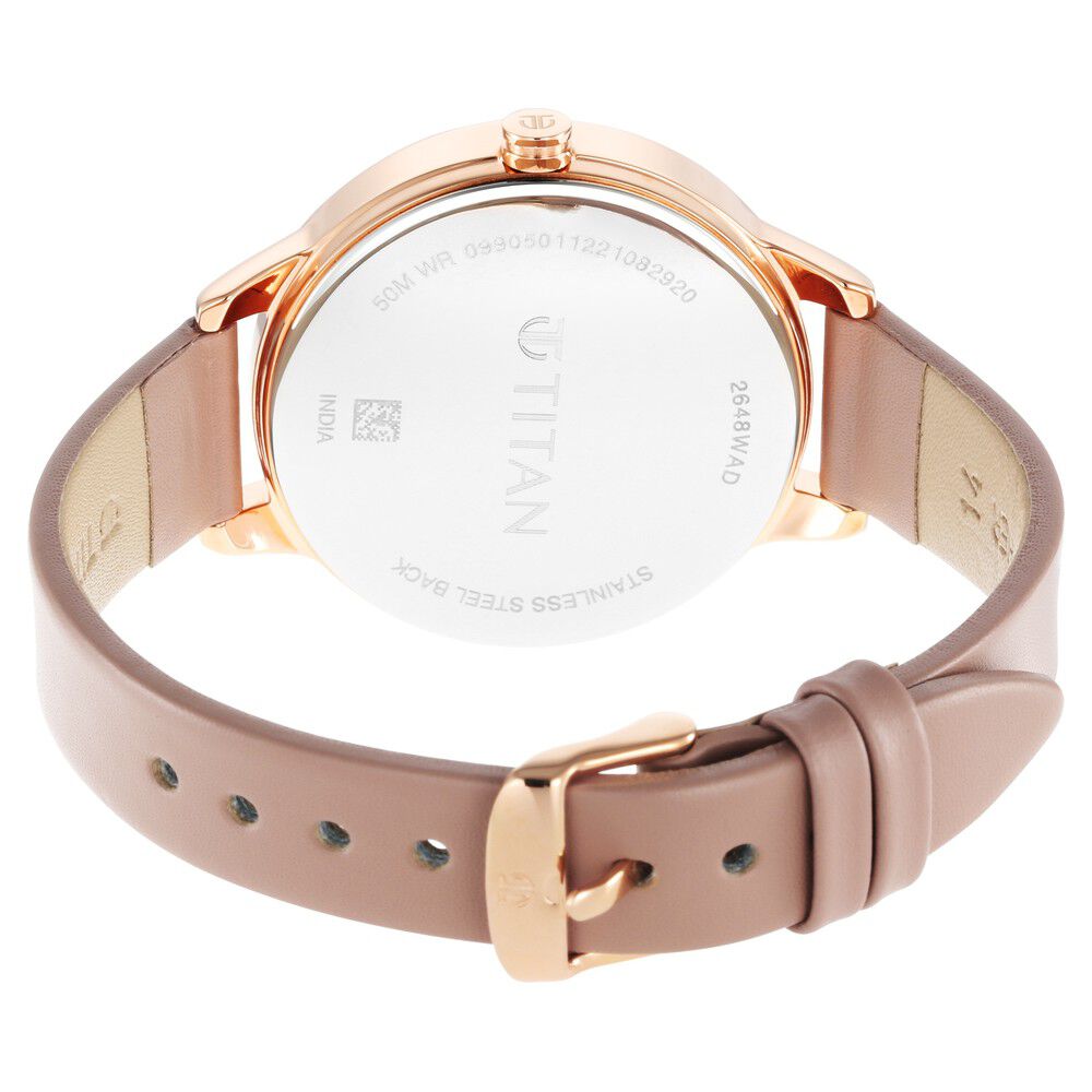 Titan Purple Glam It Up Rose Gold Dial Analog Leather Strap Watch for Women NS2648WL05