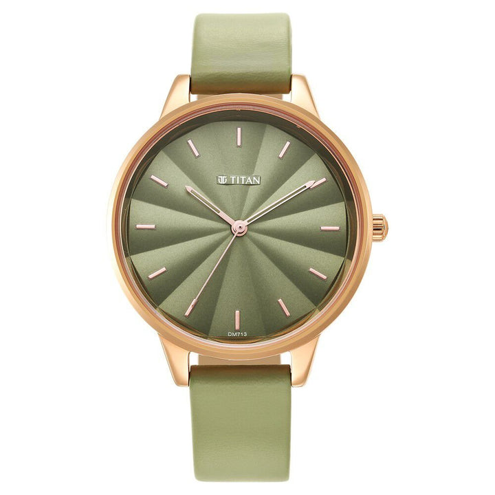 Titan Neo Green Dial Analog Leather Strap Watch for Women - The Watch Factory ®