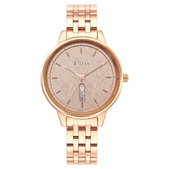 Titan Workwear Quartz Analog with Day and Date Rose Gold Dial Stainless Steel Strap Watch for Women - The Watch Factory ®