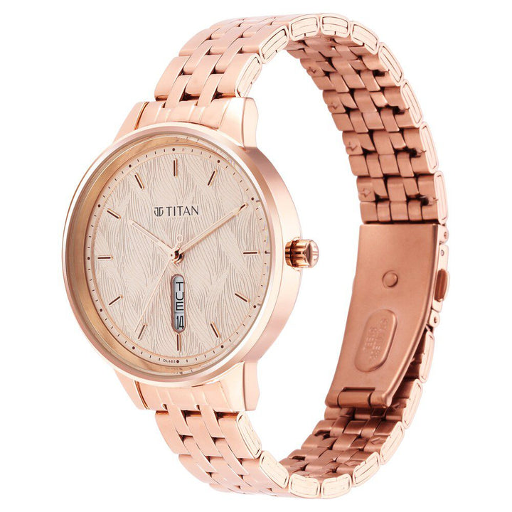 Titan Workwear Quartz Analog with Day and Date Rose Gold Dial Stainless Steel Strap Watch for Women - The Watch Factory ®
