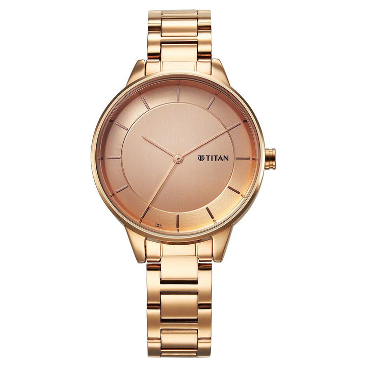 Titan Razzle Dazzle Quartz Analog Rose Gold Dial Stainless Steel Strap Watch For Women 2648WM06