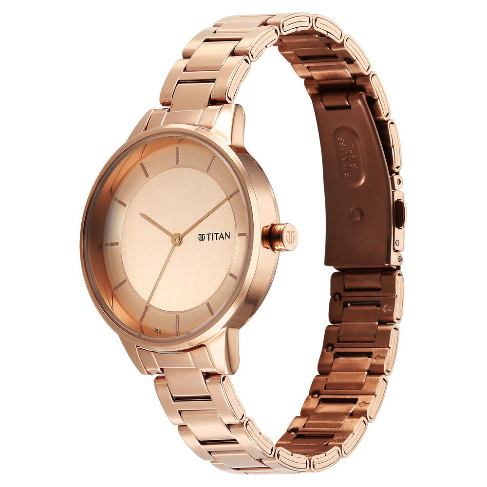 Titan Razzle Dazzle Quartz Analog Rose Gold Dial Stainless Steel Strap Watch For Women 2648WM06