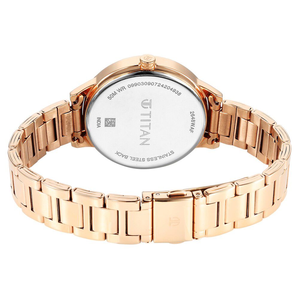 Titan Razzle Dazzle Quartz Analog with Day and Date Green Dial Rose Gold Stainless Steel Strap Watch For Women 2648WM09