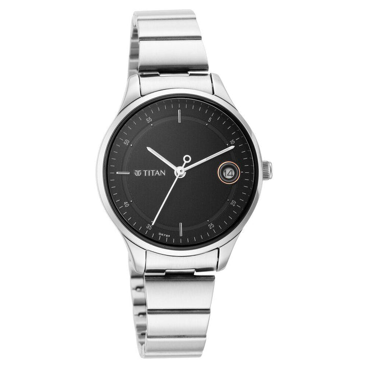 Titan Workwear Black Dial Women Watch With Stainless Steel Strap NS2649SM01
