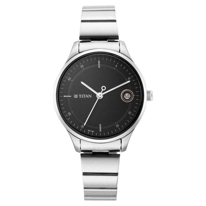 Titan Workwear Black Dial Women Watch With Stainless Steel Strap NS2649SM01