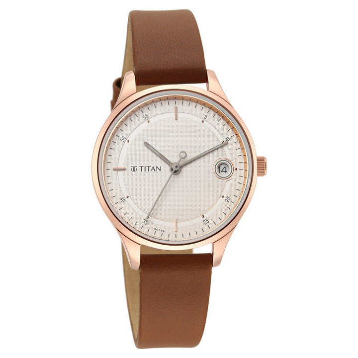 Titan Workwear Silver Dial Women Watch With Leather Strap NS2649WL01