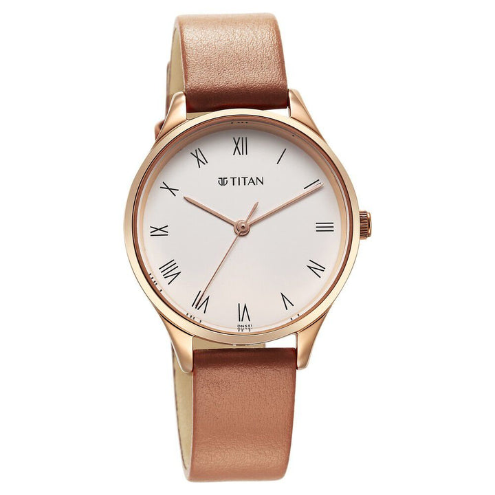 Titan Workwear White Dial Leather Strap Watch for Women - The Watch Factory ®
