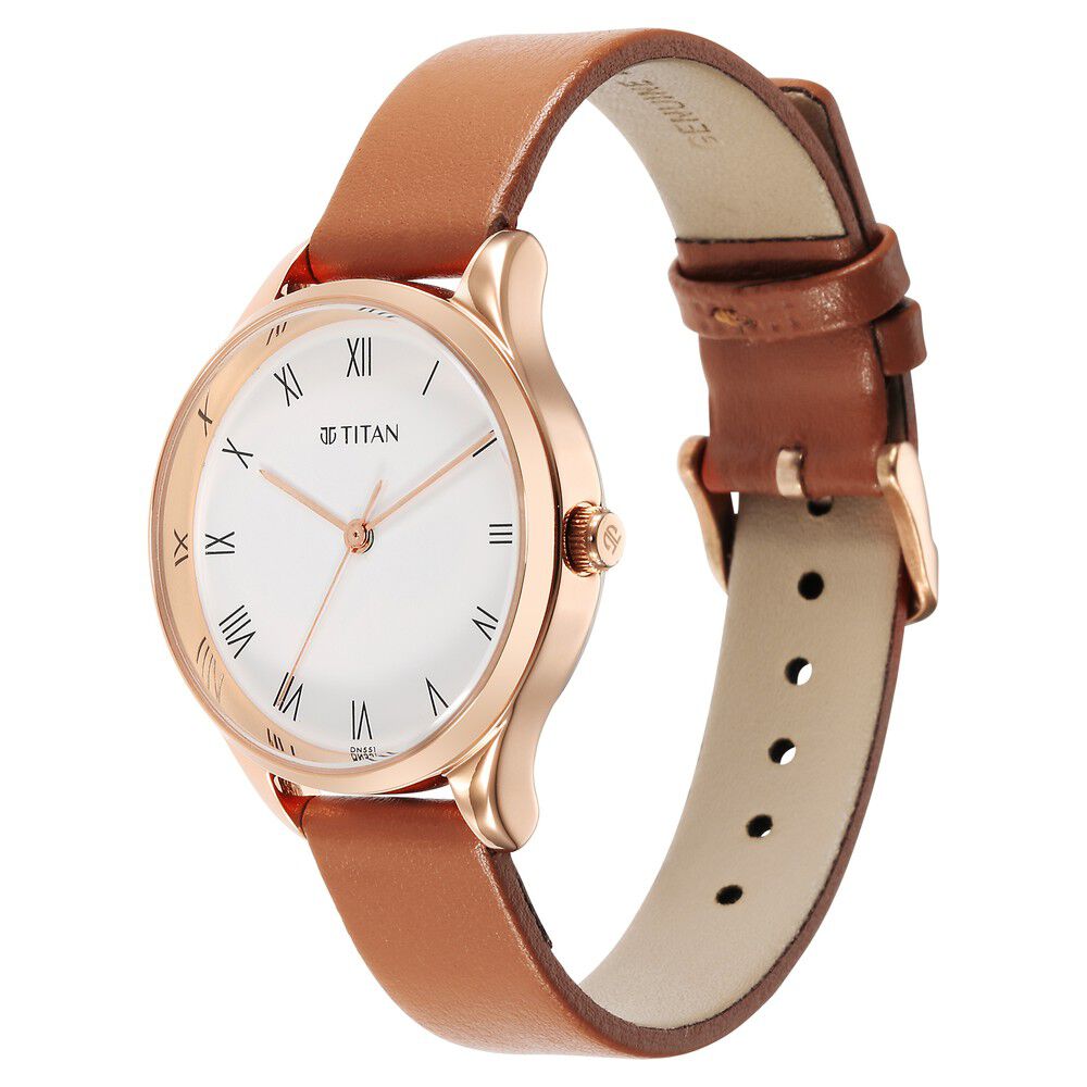 Titan Workwear White Dial Leather Strap Watch for Women - The Watch Factory ®