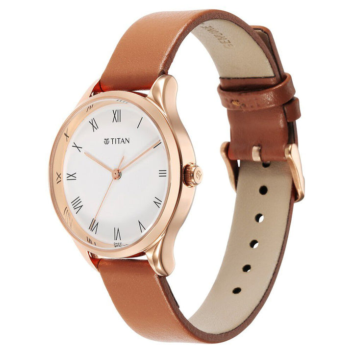 Titan Workwear White Dial Leather Strap Watch for Women - The Watch Factory ®