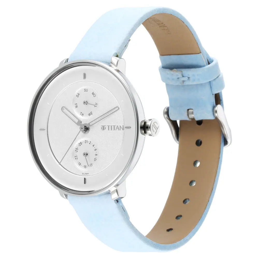Titan Pastel Dreams Silver Dial Blue Leather Strap Watch NQ2651SL04