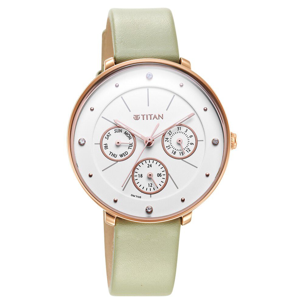 Titan Neo Quartz Multifunction White Dial Leather Strap Watch for Women - The Watch Factory ®