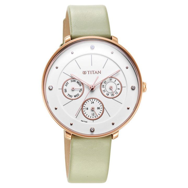 Titan Neo Quartz Multifunction White Dial Leather Strap Watch for Women - The Watch Factory ®