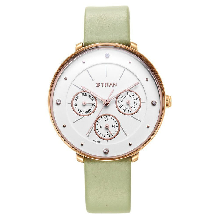 Titan Neo Quartz Multifunction White Dial Leather Strap Watch for Women - The Watch Factory ®