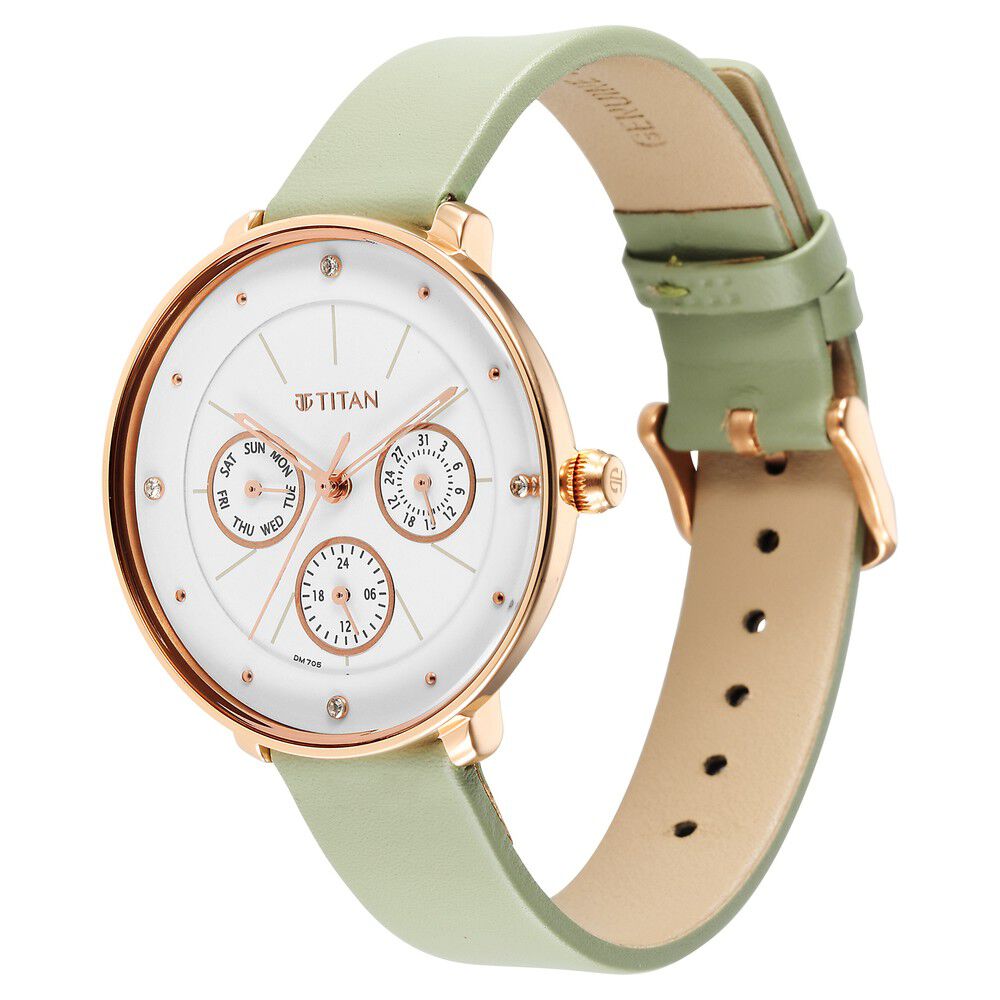 Titan Neo Quartz Multifunction White Dial Leather Strap Watch for Women - The Watch Factory ®