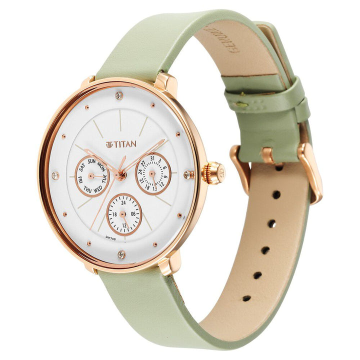 Titan Neo Quartz Multifunction White Dial Leather Strap Watch for Women - The Watch Factory ®