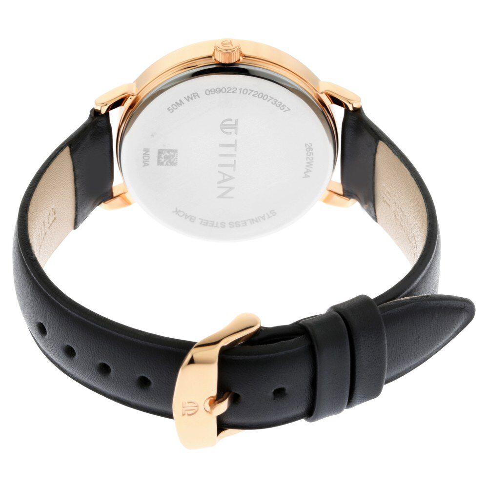 Titan Women's Regal: Roman Numeral Black Dial & Leather Strap Watch - The Watch Factory ®