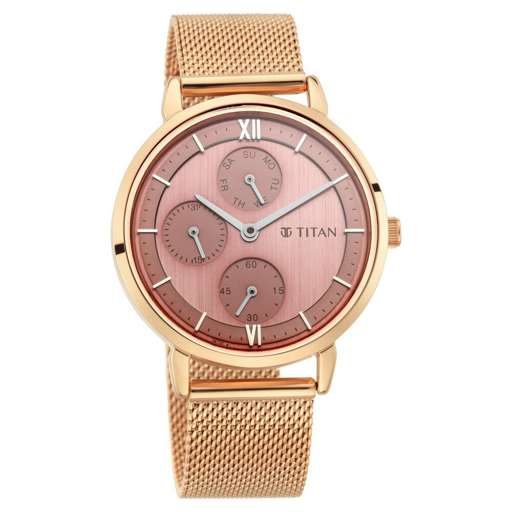 Titan Workwear Rose Gold Dial Quartz Multifunction Metal Strap watch for Women - The Watch Factory ®