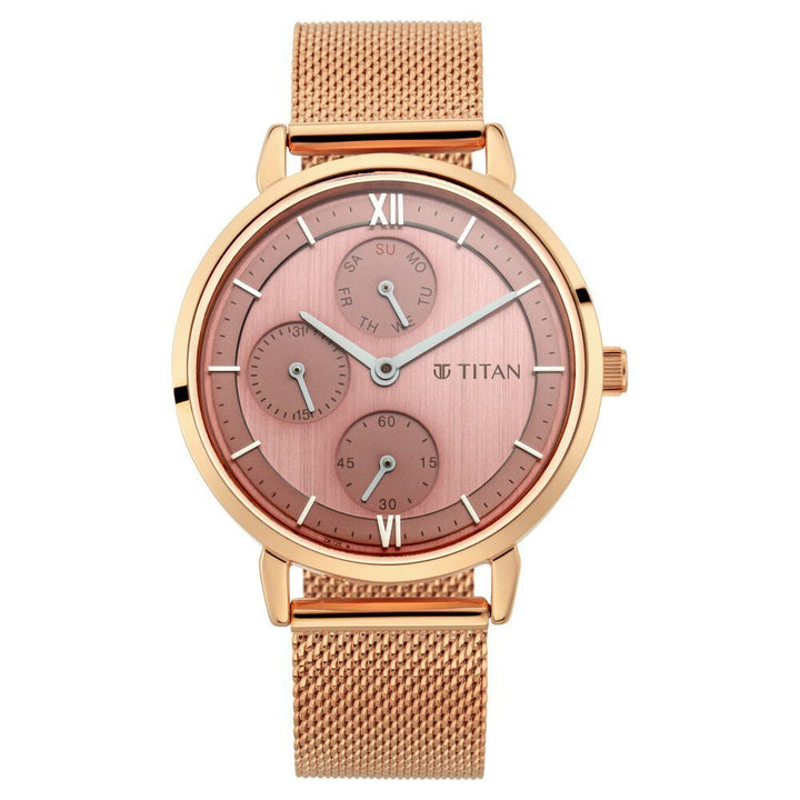 Titan Workwear Rose Gold Dial Quartz Multifunction Metal Strap watch for Women - The Watch Factory ®
